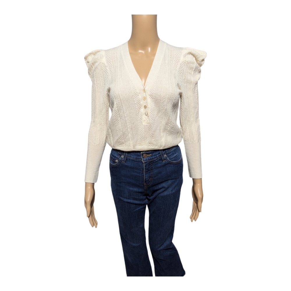 Veronica Beard Cream V-Neck Sweater